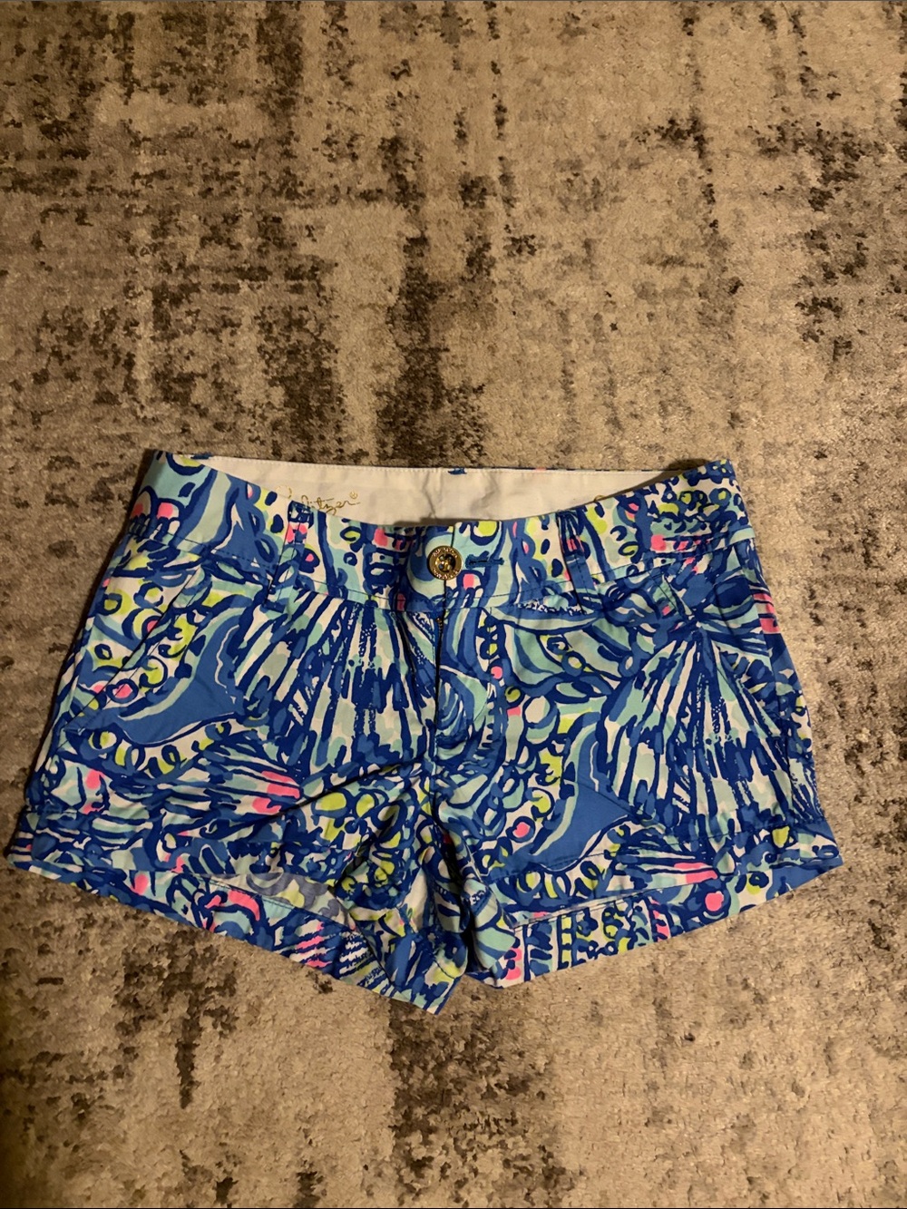 Lilly Pulitzer Blue Multi-Print Stretch Cotton Shorts